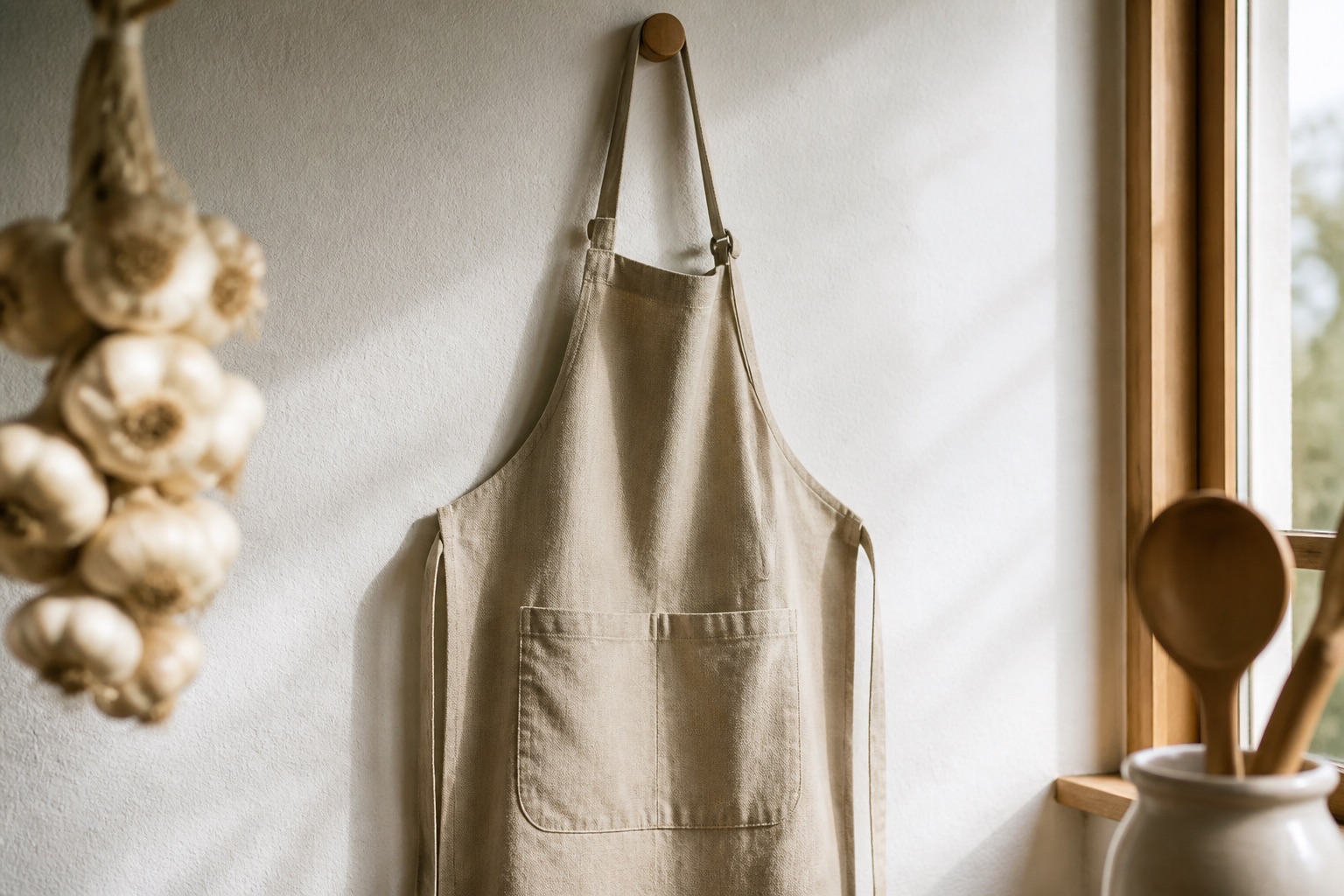 A garlic kitchen apron