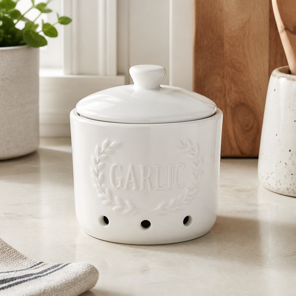 A ceramic garlic keeper